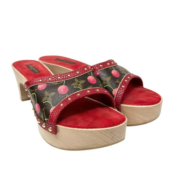 LOUIS VUITTON Vintage Lv Logo Monogram Cherry #36.5-37 Red Brown [105096] - Picture 1 of 11